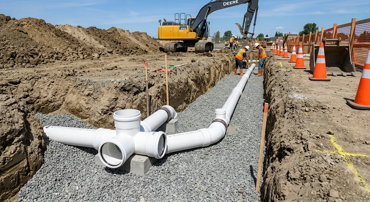 New PVC sewer pipe installation in open trench for Commercial Drain Cleaning in Orchard Mesa